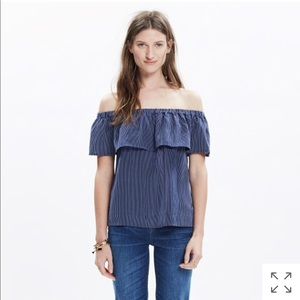 Madewell silk off the shoulder balcony stripe top